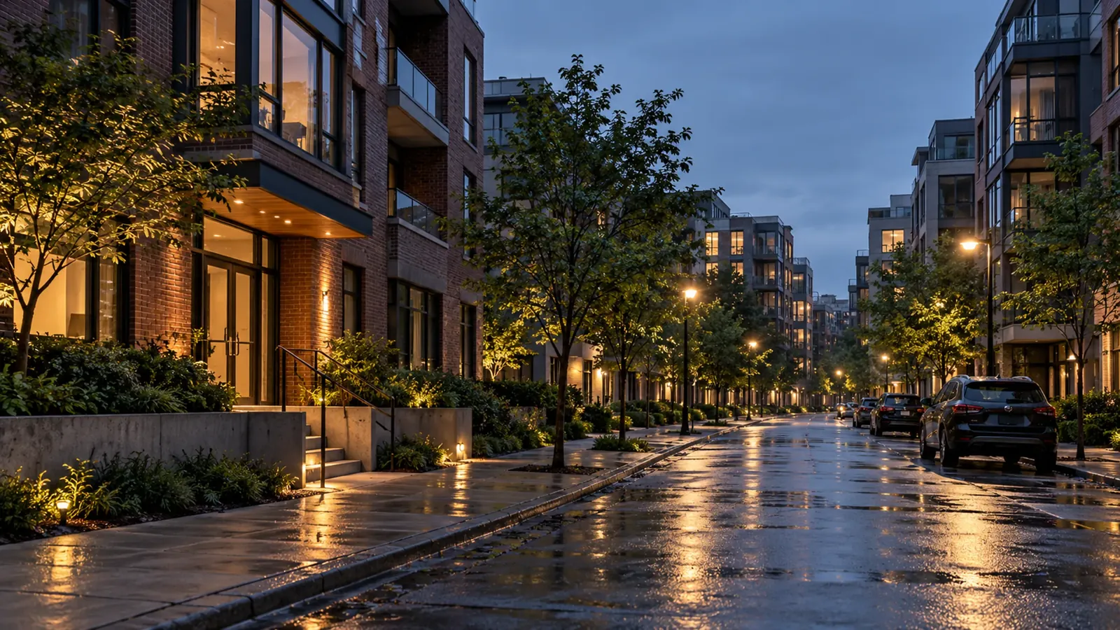 Residential street at blue hour