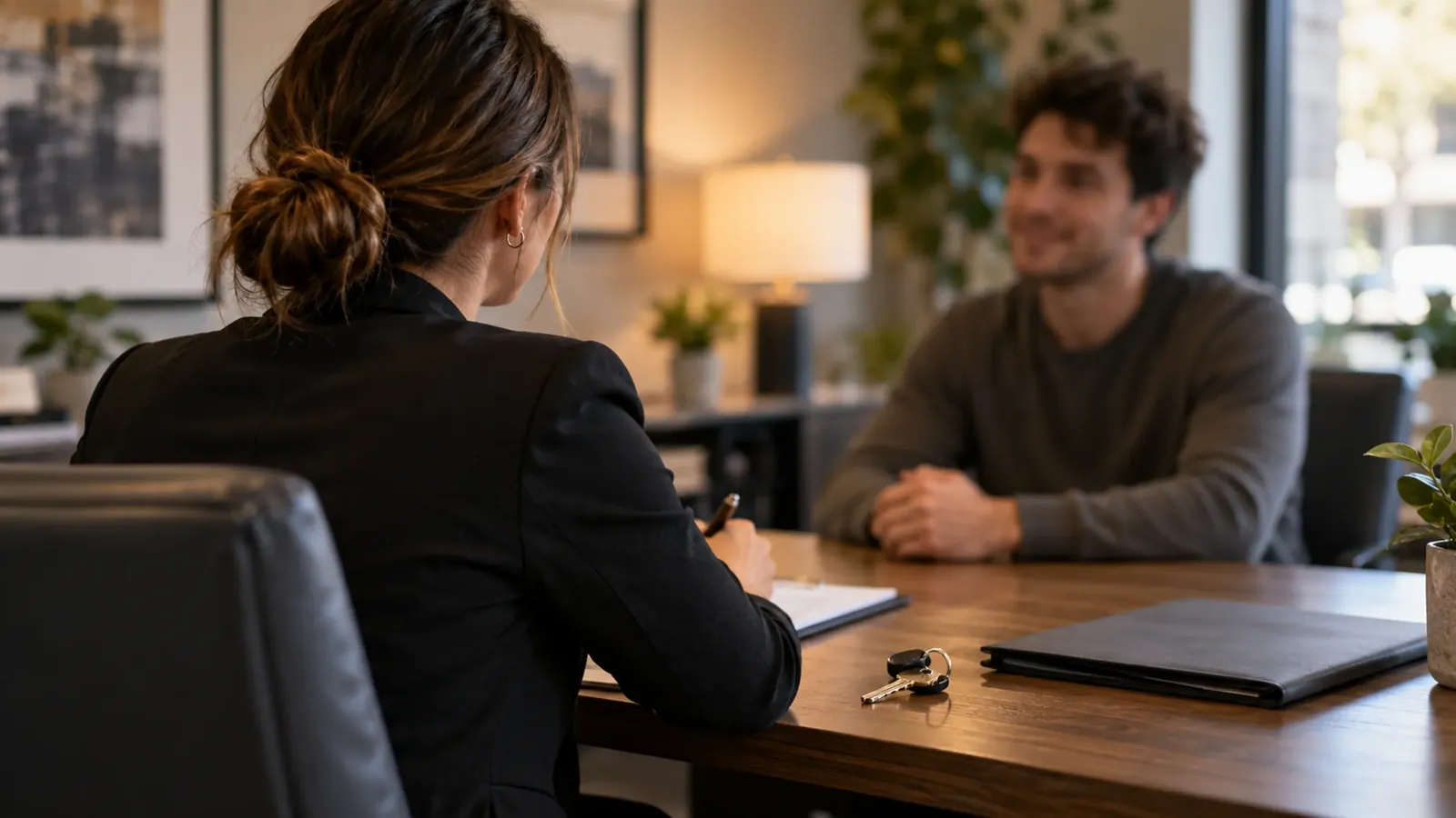 Leasing agent meeting a tenant